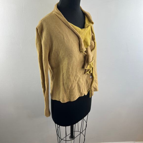 ESTEVE Wool Blend Yellow Sweater Long Sleeves Ruffle Neck Pullover Size 42 US 10 - Picture 5 of 10